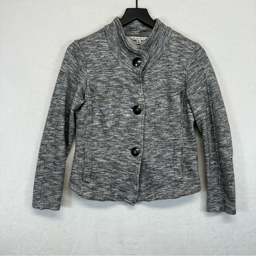 CAbi Hourglass Blazer Jacket Womens Gray Fleece Button Front High Neck Small